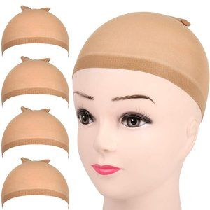 Fandamei 4 pieces Light Brown Stocking Wig Caps Stretchy Nylon Wig Caps for Wome